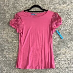 Alice and Olivia Pink Puff Sleeve Top